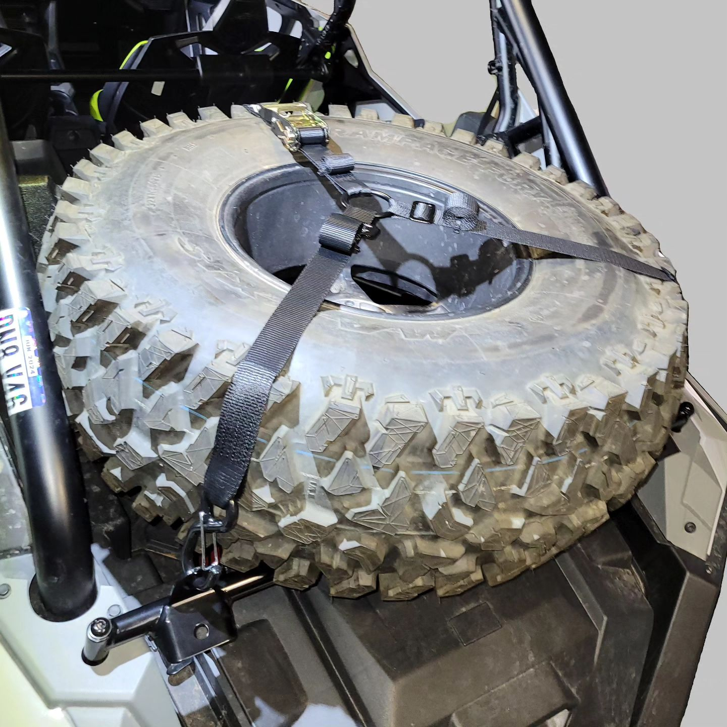 Fully Customized Y Way Strap 3-Point Spare Tire Tie Down Heavy Duty Ratchet Straps for UTV, Off Road Trucks, ATV, Roof Rack