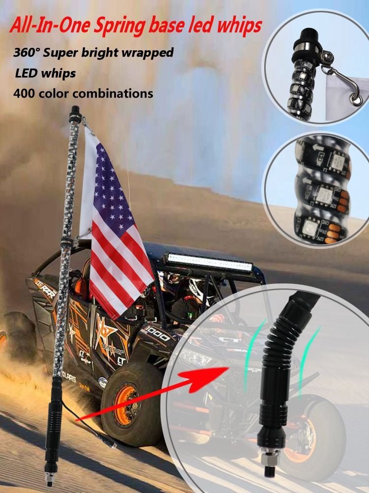 Quick Release Base+ Spring Base All in One LED Whip Light App Control and Remote Control Dancing Led Antenna ATV UTV Parts SAX