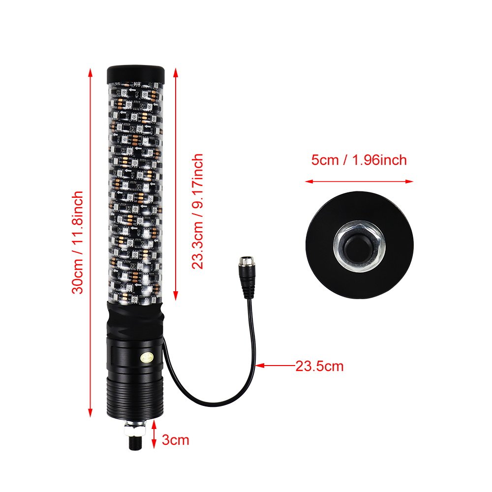 2PCS 1FT Spiral LED Fat Whip Light RGB Chasing Antenna Lighted Whips for UTV ATV Can-am X3 RZR