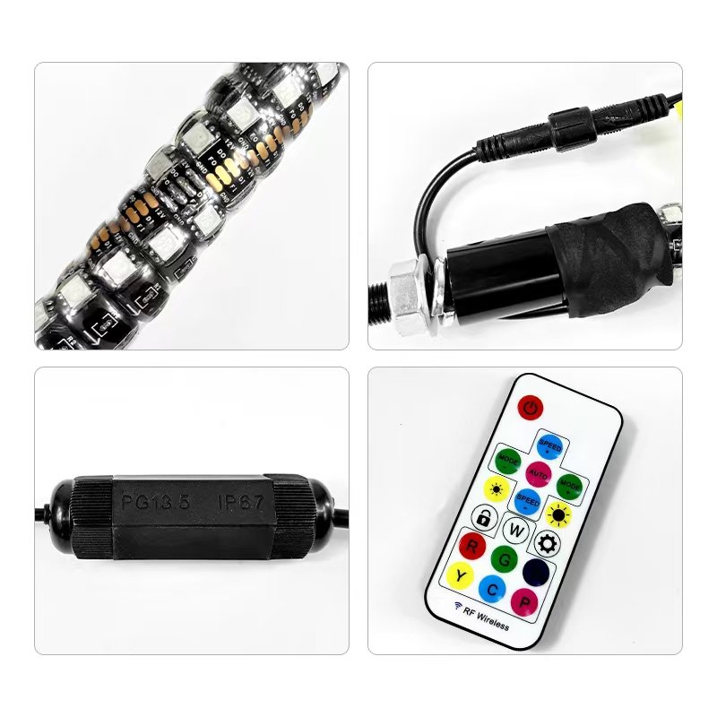 Custom 2FT 3FT 4FT 5FT RGB Chasing Dancing Antenna LED Whip Whips Light with Remote Control for UTV ATV