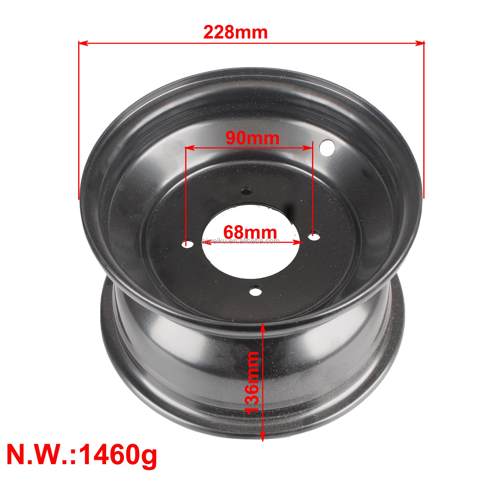 Black 8 Inch Front or Rear Wheel Hub Fit for 110cc-250cc ATV Go Kart UTV Buggy Quad Dirt Bike 19x7-8 18x9.5-8" Vacuum Tyre Parts