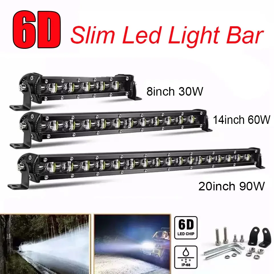 8 14 20 26 32 42 52 Inch 6D Ultra Slim Car LED Work Light Bar Driving Fog Lamp for Off Road 4x4 Motorcycle Truck SUV ATV Tractor