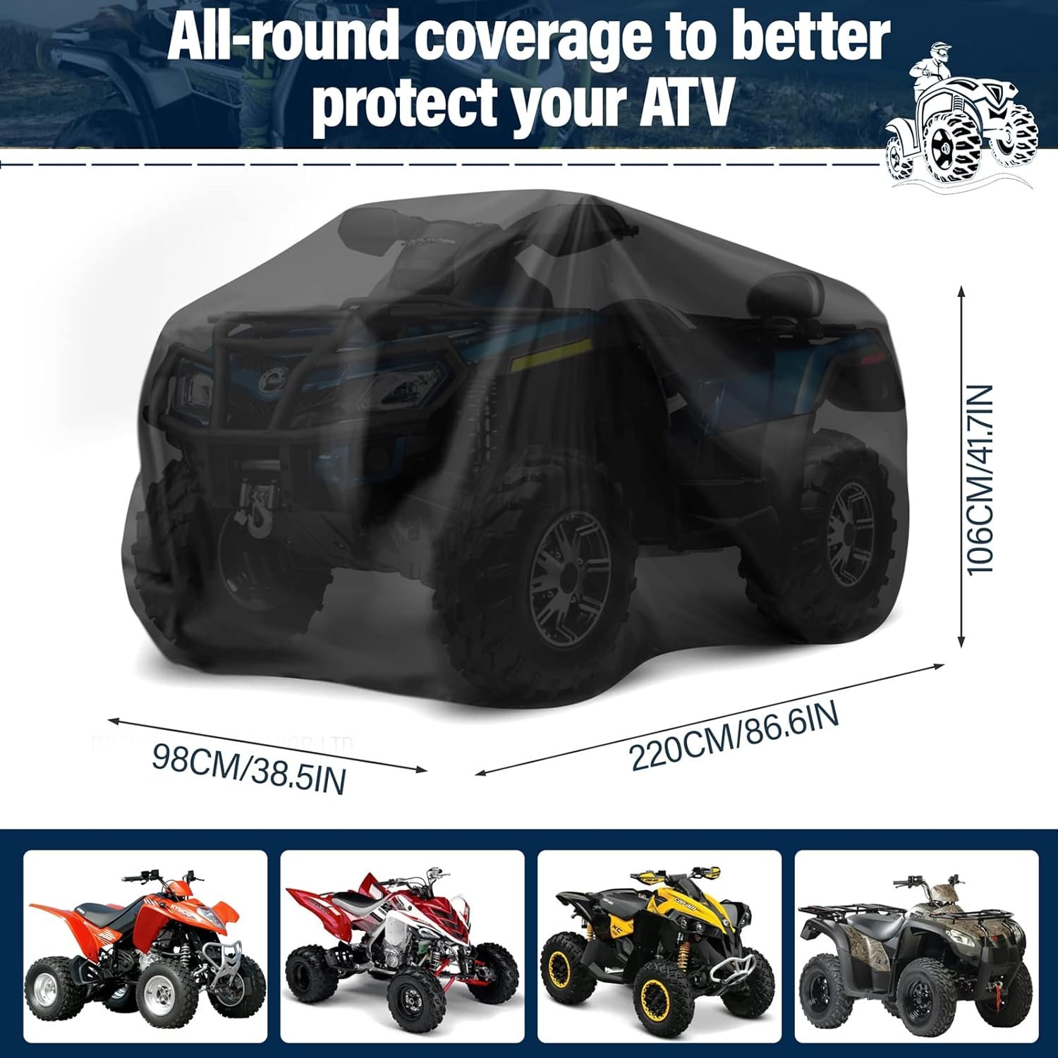 Waterproof Snow Rain or Sun Weather Proof Outdoor UV Protection Quad Bike Cover Fits Most ATV Vehicles