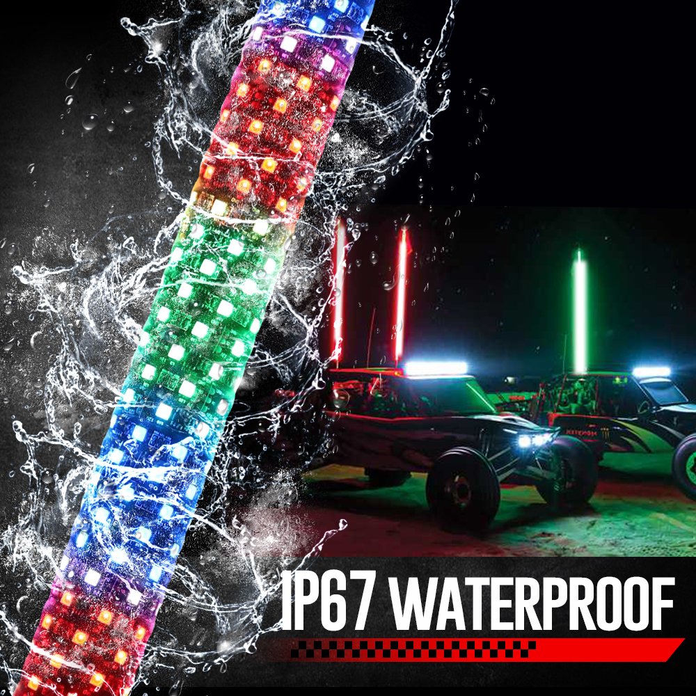 LED Lighted Antenna Remote APP Control ATV UTV 1FT 2FT 3FT Dancing RGB chase Safety Flagpole Fat Led Whip Lights