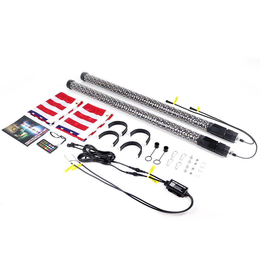 LED Lighted Antenna Remote APP Control ATV UTV 1FT 2FT 3FT Dancing RGB chase Safety Flagpole Fat Led Whip Lights
