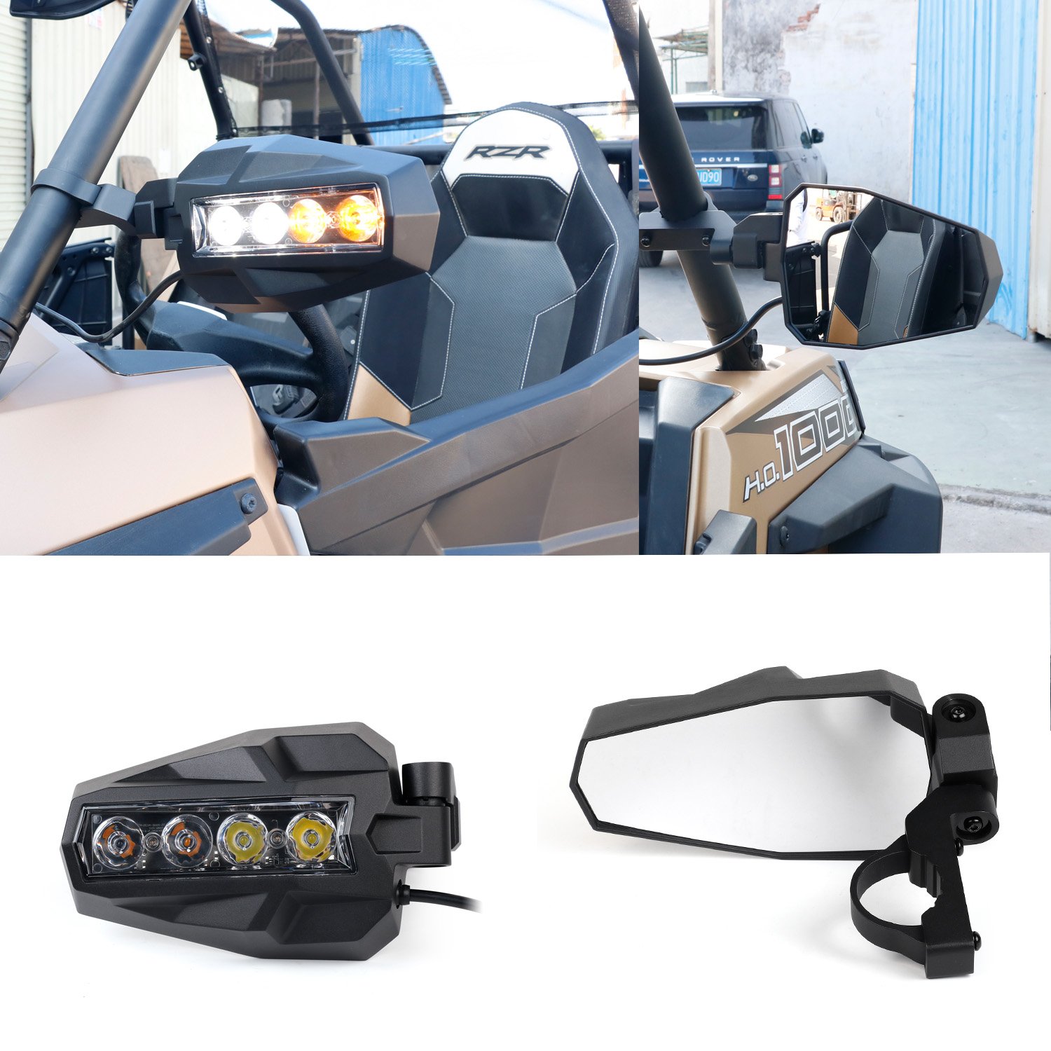 Best Offroad UTV ATV LED White Amber Light UTV Side View Mirrors Fit 1.6-2 Inch Roll Bar Best UTV Parts & Accessories