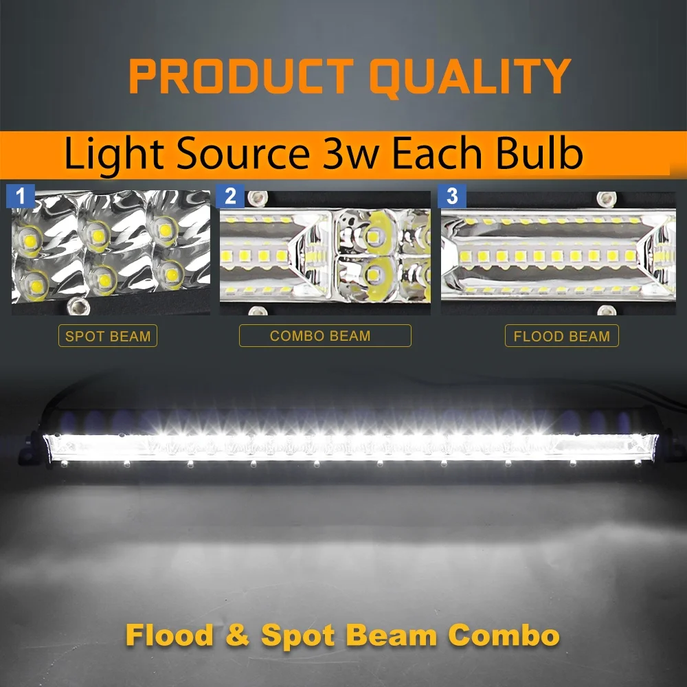 Ultra Slim 60 120 Leds Light Bar 10 20 Inch Driving Work Lamp 180W 360W Headlight for 4X4 Offroad SUV ATV RV Tractor Combo Beam