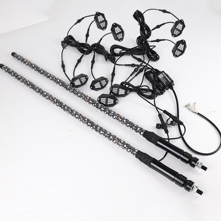 Music Active LED Whip 3ft 4ft and Rock Light Kit 4 8 12 Pods Kit for Polaris RZR Can Am UTV ATV Buggy APP Control Whip