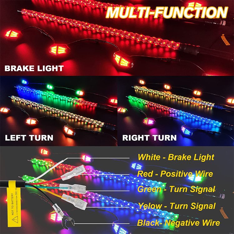 Music Active LED Whip 3ft 4ft and Rock Light Kit 4 8 12 Pods Kit for Polaris RZR Can Am UTV ATV Buggy APP Control Whip