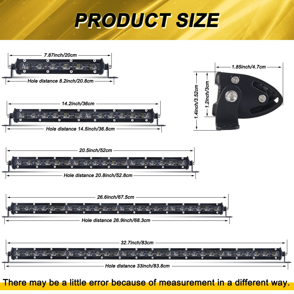 4X4 Super Slim Thin Single Row 6D Optical Lens Combo Long Range Beams Auto Led Light Bar for Tractor Truck Boat 4Wd 4X4 Atv