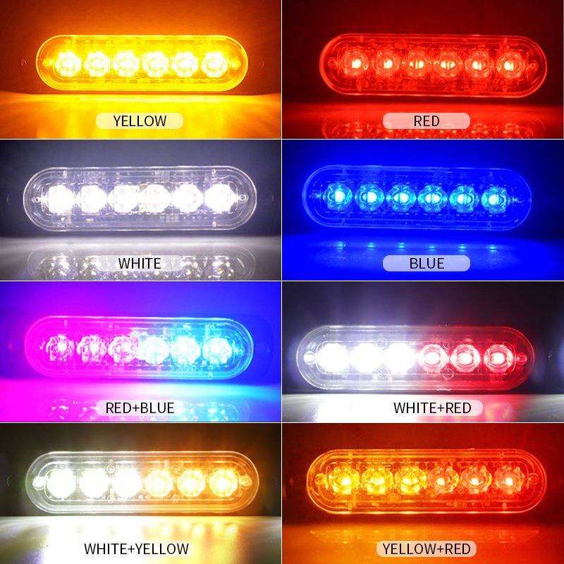 6 LED Strobe Warning Emergency Flashing Light Caution Construction Hazard Light Bar for Truck Van Off Road ATV SUV Surface Mount