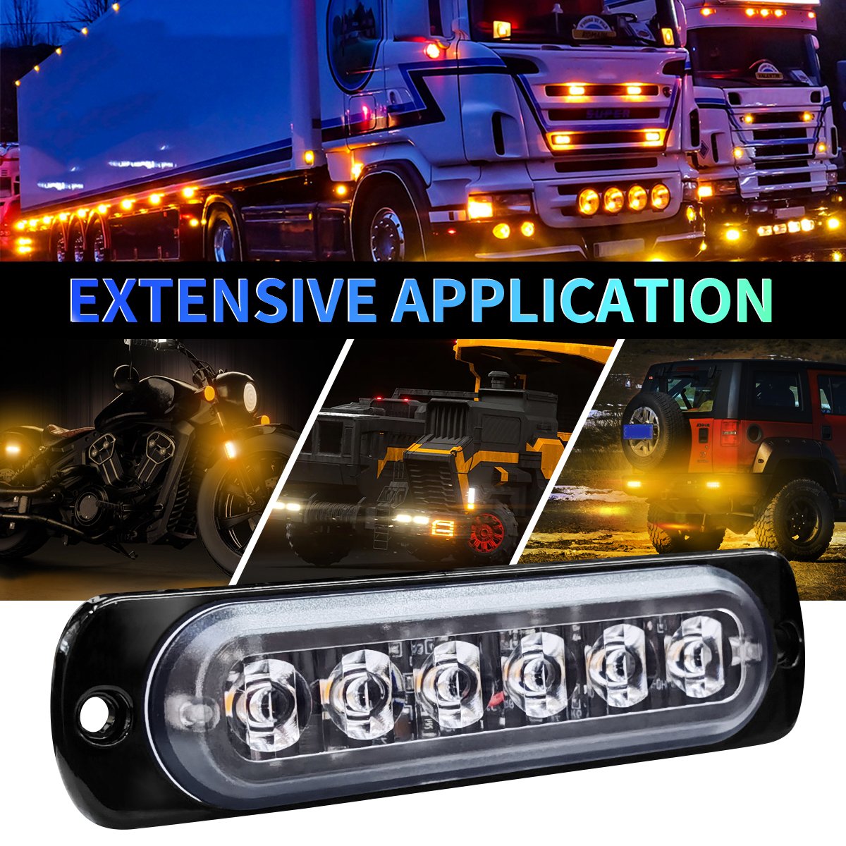 6 LED Strobe Warning Emergency Flashing Light Caution Construction Hazard Light Bar for Truck Van Off Road ATV SUV Surface Mount