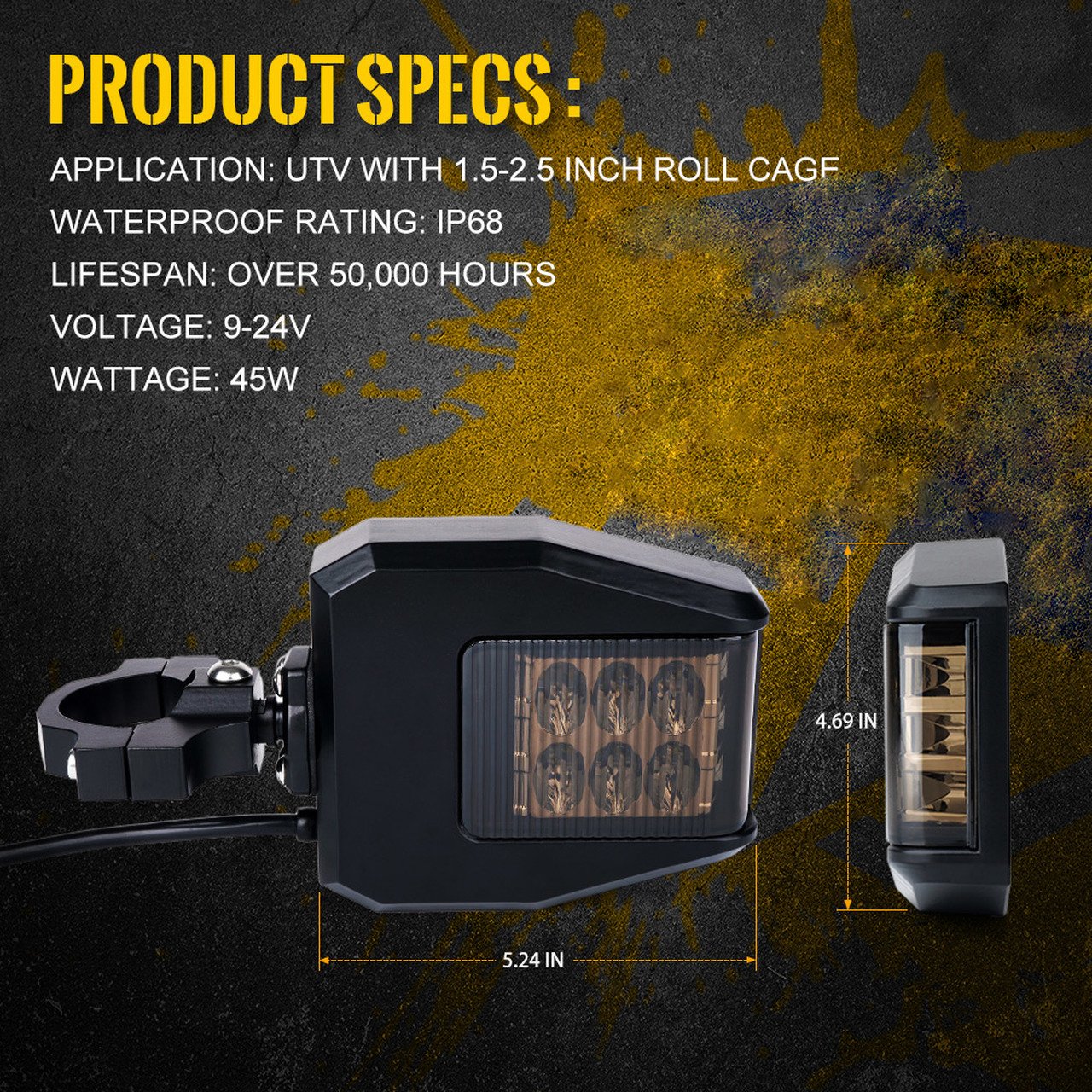 Offroad UTV/ATV Side Mirrors With 1.5-2.5 Inch Clamps, Lighting with LED ,Aluminum Housing,Can-Am Maverick X3 Polaris RZR