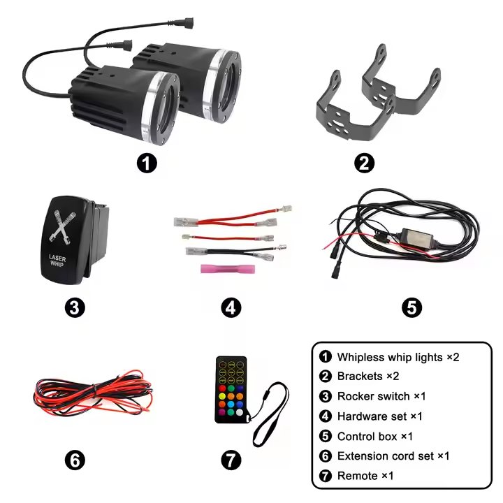 UTV Bright Laser Whip Lights RGBW Laser Pod Antenna Whip App+rf Remote Control Light Whipless Whip with Laser for Truck ATV UTV
