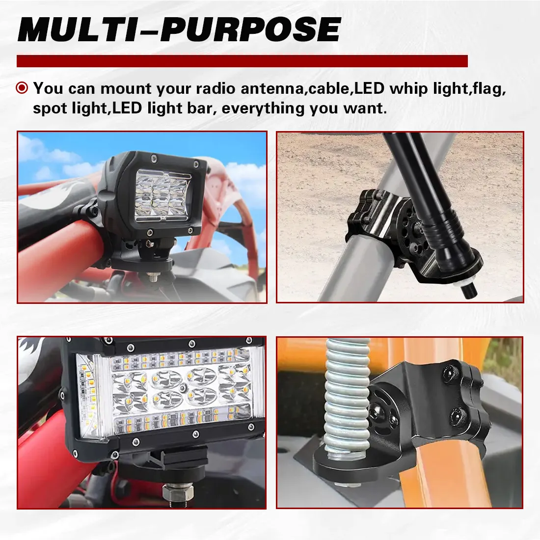 1.75-2inch Aluminum Flag Mount Whip Light Clamp UTV Flag Mount Whip Light Mounting Bracket for ATV RZR Can Am UTV