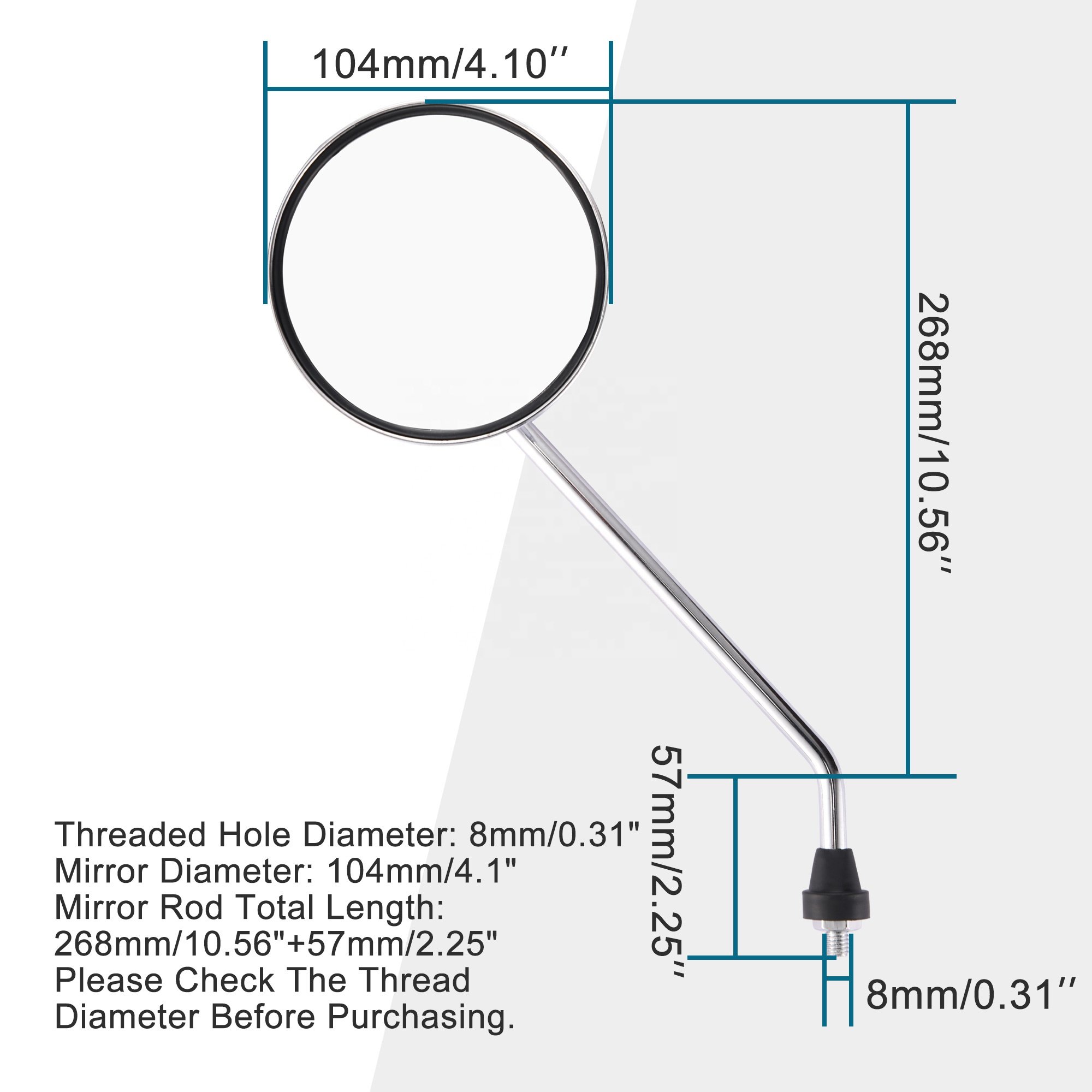 GOOFIT 8MM Thread Round Motorcycle Rearview Mirror Replacement for 50cc 70cc 90cc 110cc 125cc 150cc 200cc 250cc ATV Scooter