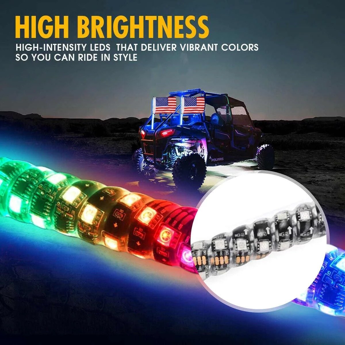 LW Mining Buggy Led Whip Lights Remote Control Whip Led Antennas Safety 360 Rgb Spiral Light Whip for Atv Utv Truck Motorcycle