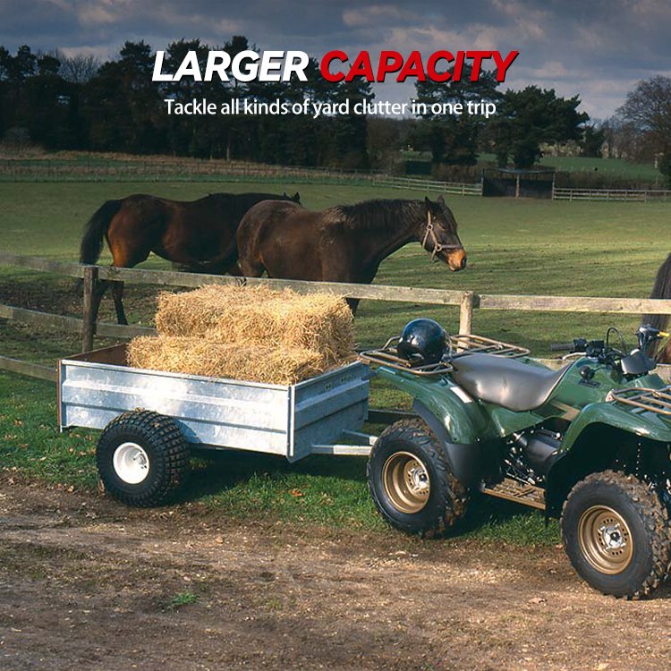 Heavy Duty Steel ATV Dump Trailer Tow Behind Dump Cart Garden Trailer with Removable Sides and 2 Tires, Tractors