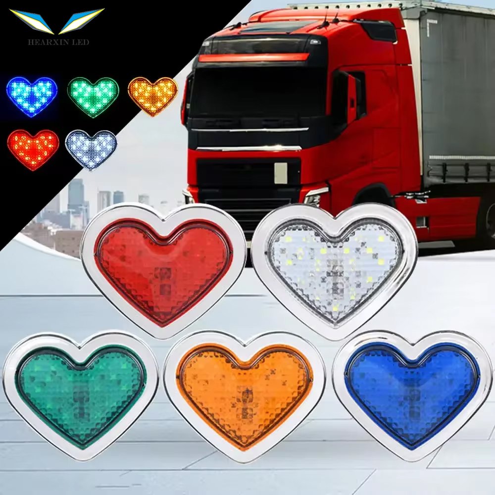 24V Red Heart Shaped Turn Signal Lamp Side Marker Light LED Light for Cars Vans Trucks Trailers ATV Accessory