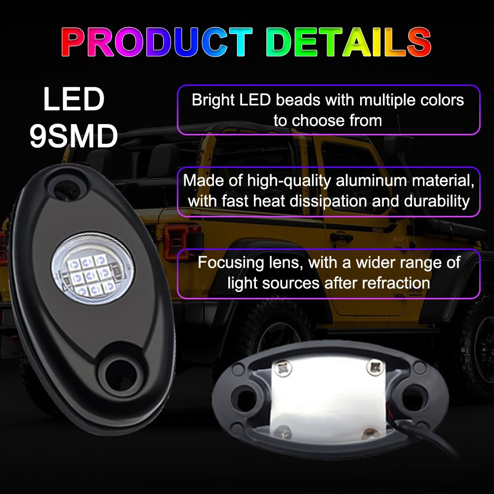 PEL 6000K Underglow Pure White Rock Lights for Truck SUV UTV ATV J-eep Offroad Car Boat Rock Lights White Underbody