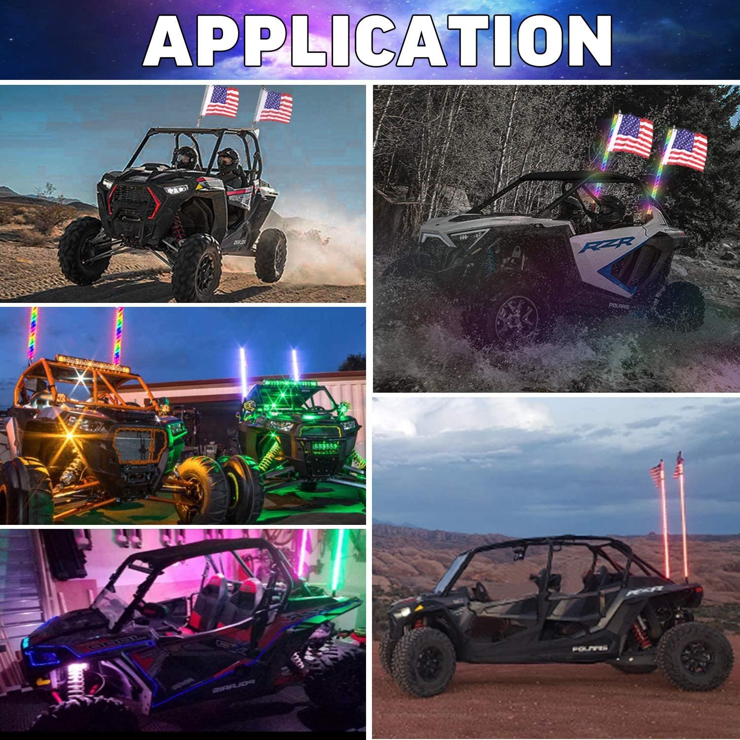Waterproof Remote Control 3ft 4ft 5ft Rgb Chasing Flowing Spiral Led Antena Whip Light for Off-road SUV ATV UTV Polaris RZR 4X4