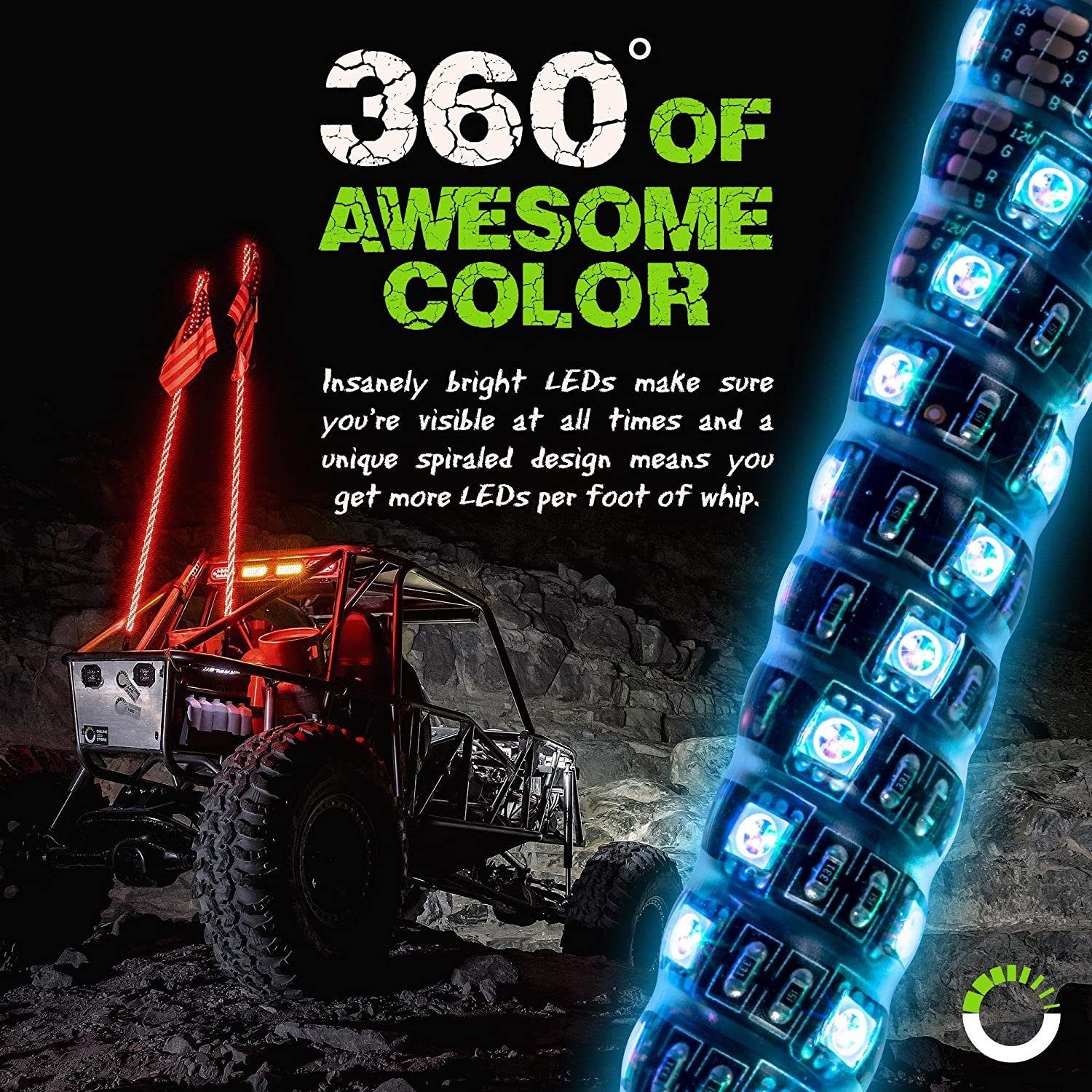 Waterproof Remote Control 3ft 4ft 5ft Rgb Chasing Flowing Spiral Led Antena Whip Light for Off-road SUV ATV UTV Polaris RZR 4X4