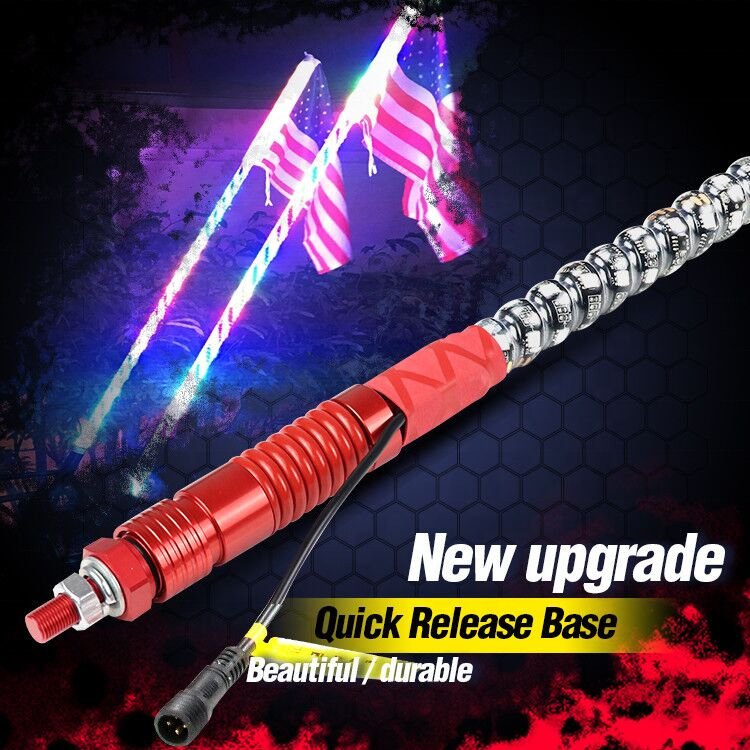 Custom Red Base Quick Release Base+Spring Base Led Whip Light App Control+Remote Control Dancing Led Antenna UTV ATV RZR CAM
