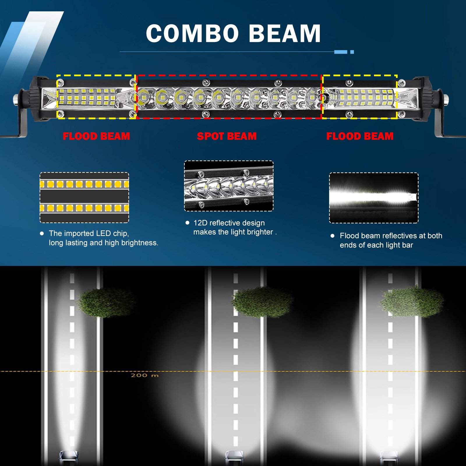 10 Inch LED Light Bar Spot Flood Combo Beam Slim Single Row Light Bar off Road Lights for Trucks Pickup Car ATV UTV SUV