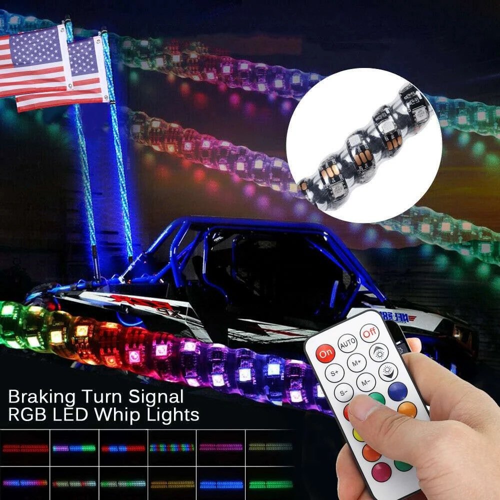 Auto Thick Whip Light 1ft 2ft 3ft With Chasing Color by APP and Remote Control Thick Pole Antenna for ATV UTV Can Am