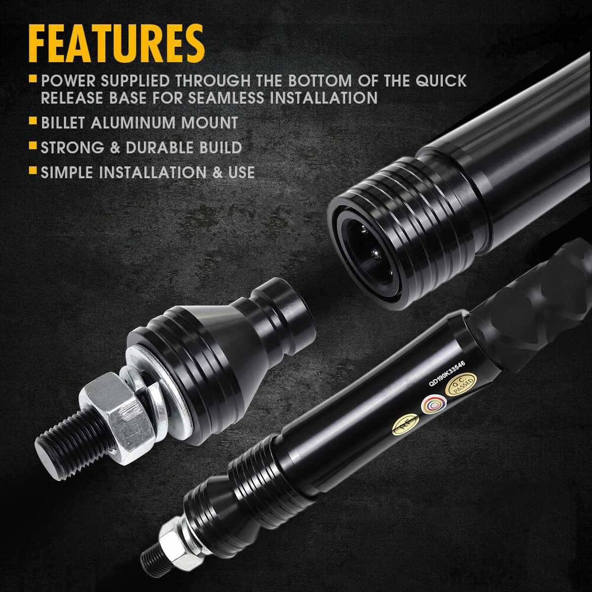 Auto Thick Whip Light 1ft 2ft 3ft With Chasing Color by APP and Remote Control Thick Pole Antenna for ATV UTV Can Am