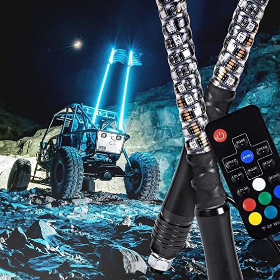 2021 Newest Remote Control Antenna Whip Light Spiral LED RGB Whip Lights for ATV Off- Road Vehicle