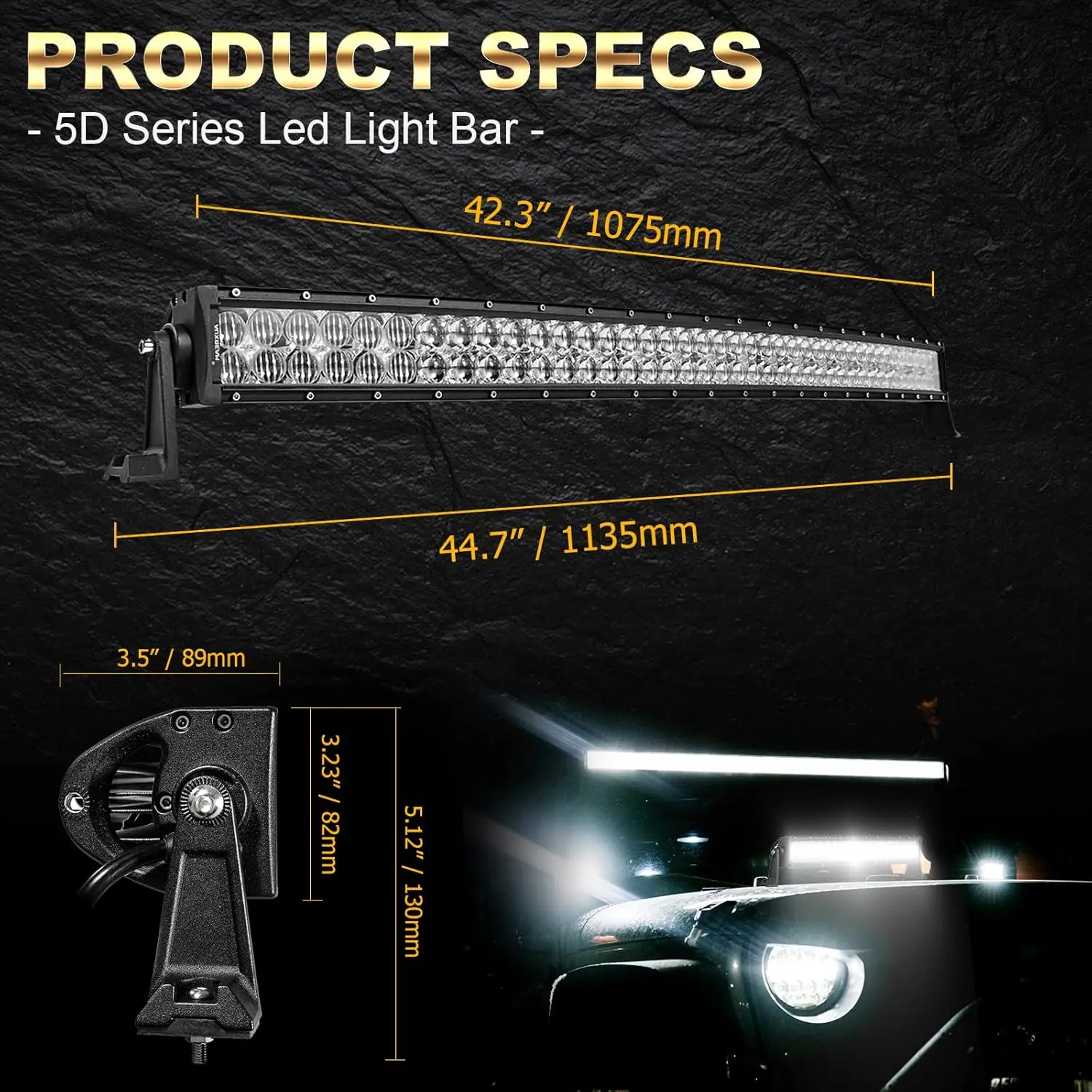 22 32 42 52 Inch Curved 5D Lens Car LED Work Light Bar Driving Work Lamp Spot Combo Beam for Off Road Boat Truck ATV SUV 4WD 4x4
