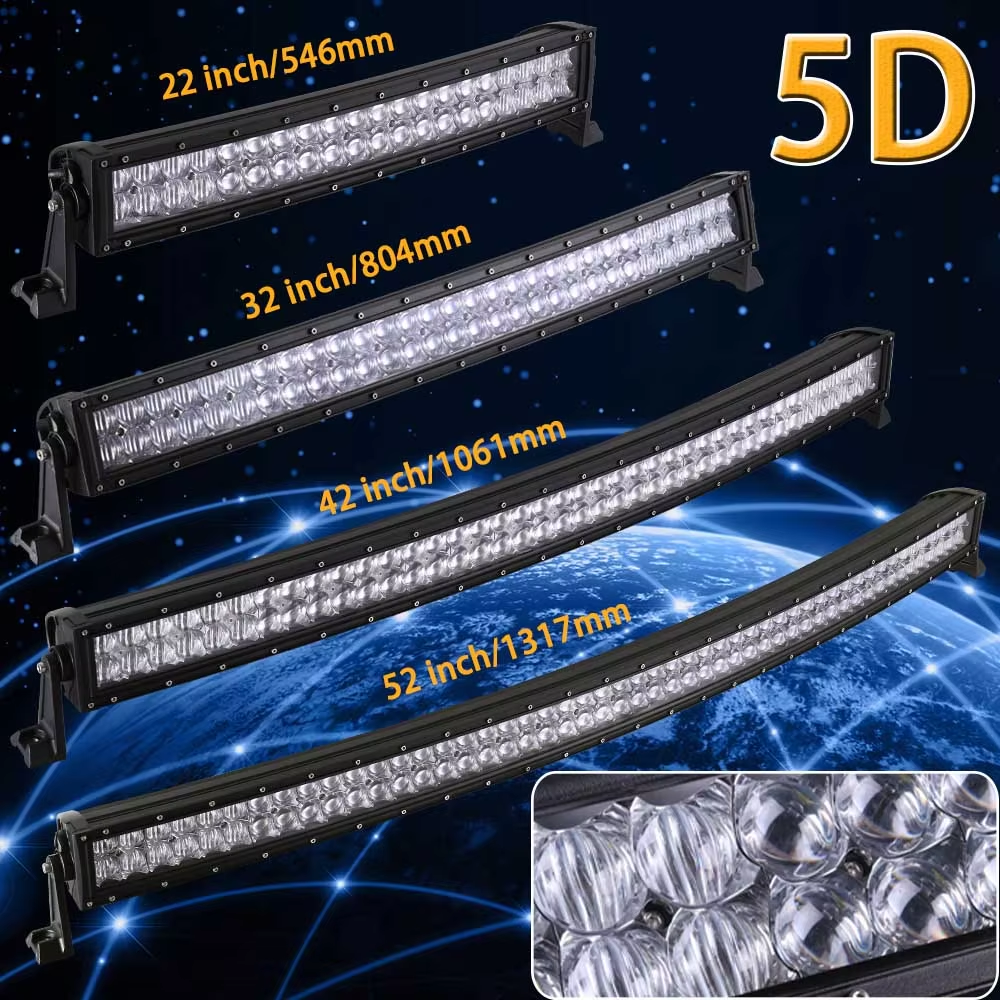 22 32 42 52 Inch Curved 5D Lens Car LED Work Light Bar Driving Work Lamp Spot Combo Beam for Off Road Boat Truck ATV SUV 4WD 4x4
