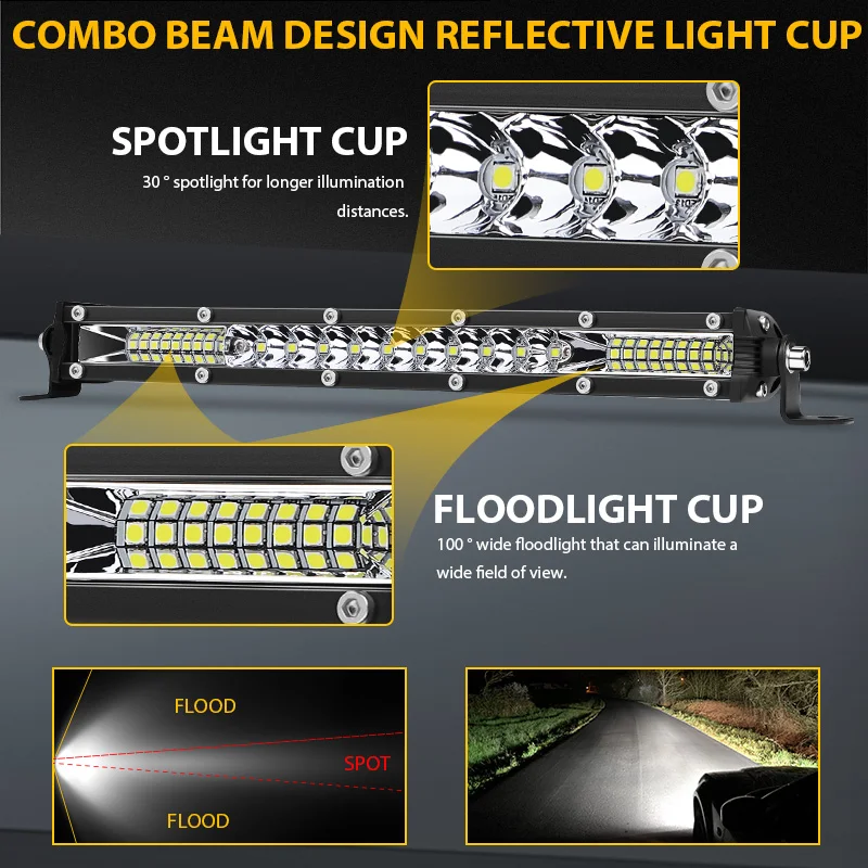 Super Slim 10 Inch 78W Flood Spot Beam LED Work Light Bar Driving Fog Lamp for Car Tractor Boat Truck Off Road 4WD 4x4 ATV SUV