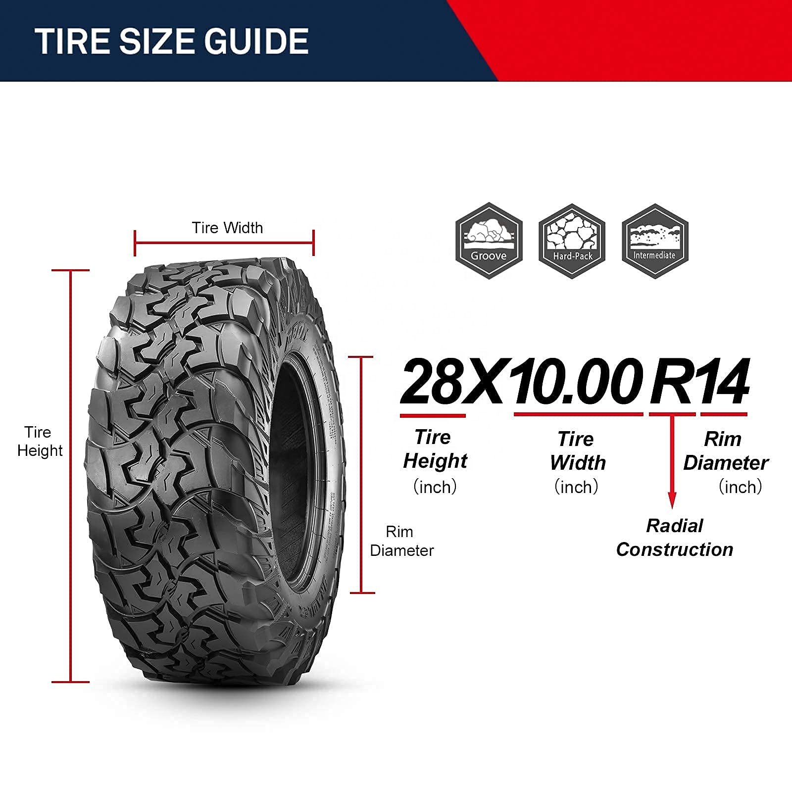 OBOR BRAWLER UTV Tires 28x10R14 10 Ply 30x10-R14 32x10-R14 Front/Rear Radial Tires for UTV SxS Side by Side ATV and UTV Tires