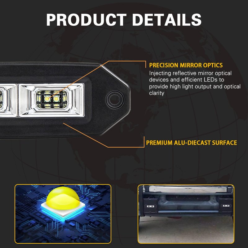 Waterproof Flush Mount 40W 6000K Flood White/Yellow 12V 24V LED Offroad Work Light for Car Off Road Lamp SUV ATV Pickup Boats