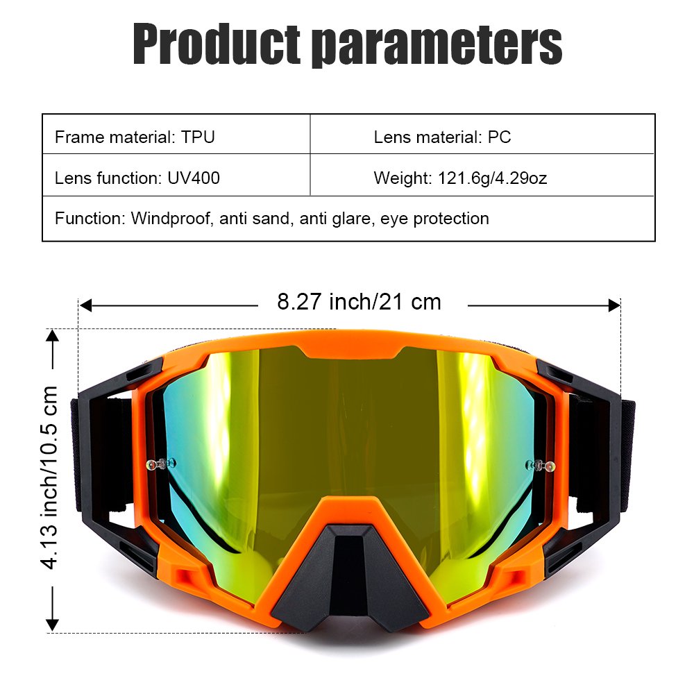 Adjustable UV400 Motorcycle Goggles with TPU Frame for Off-Road Dirt Bike Quad ATV and Enduro Riding