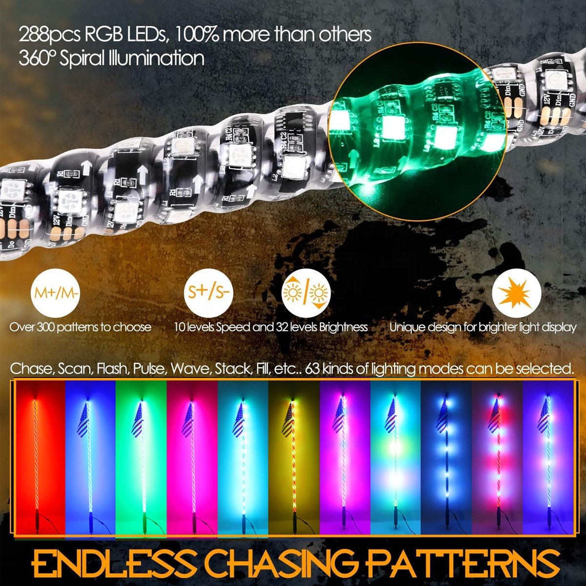 5050 Warning Atv Truck Whip It Flag Led Blu-tooths Lighted Stick Antenna Whip Lights for Side Light by Side Atv Flag