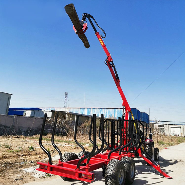 3 Tons Timber Trailer with Crane Ce Approved Hydraulic Cylinder Atv Log Trailer with Grapple Log Carrier Trailer for Tractor