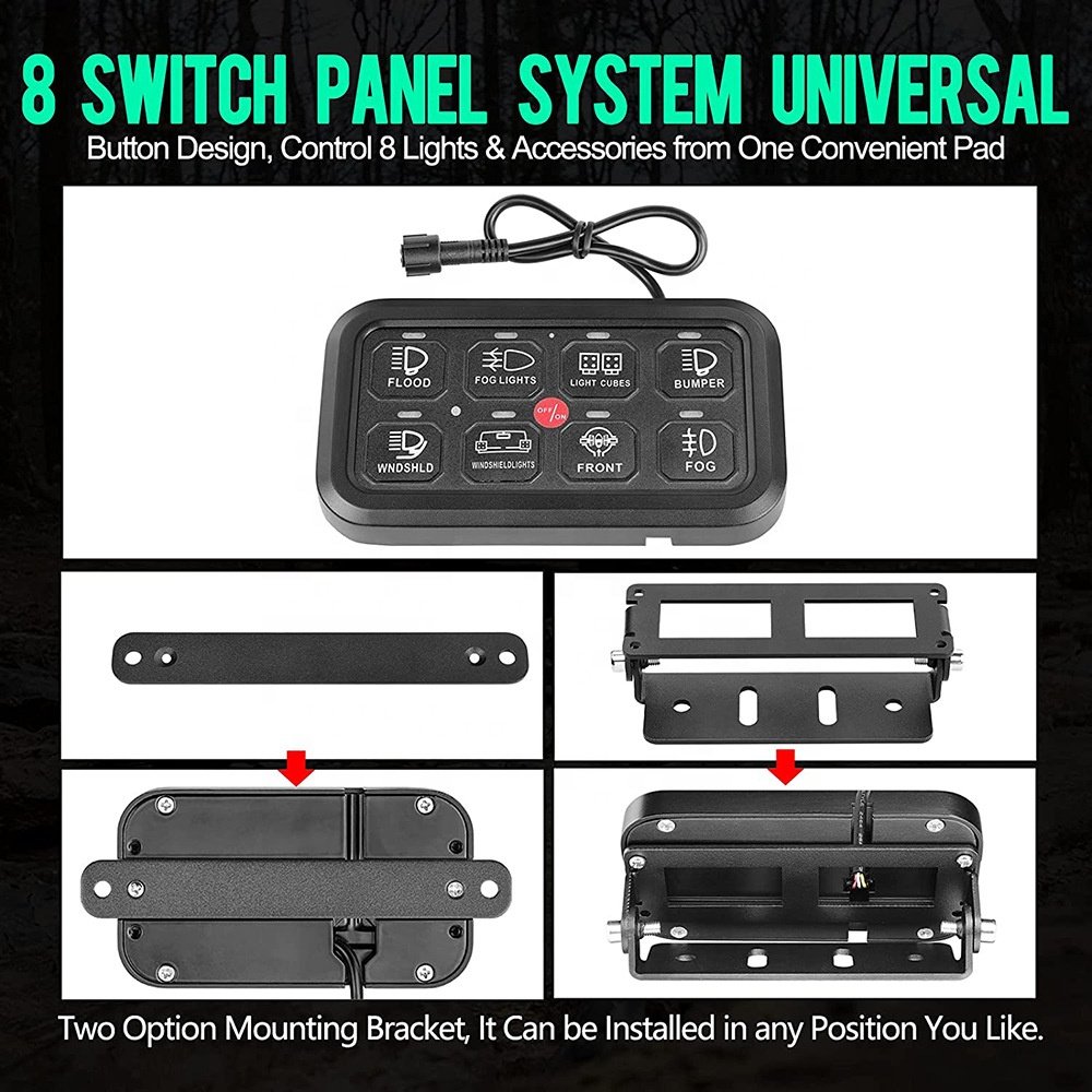 8 Gangs Universal LED Switch Panel Light On-Off Control Relays System Slim Electronic Relay System for SUV UTV Boat Caravan