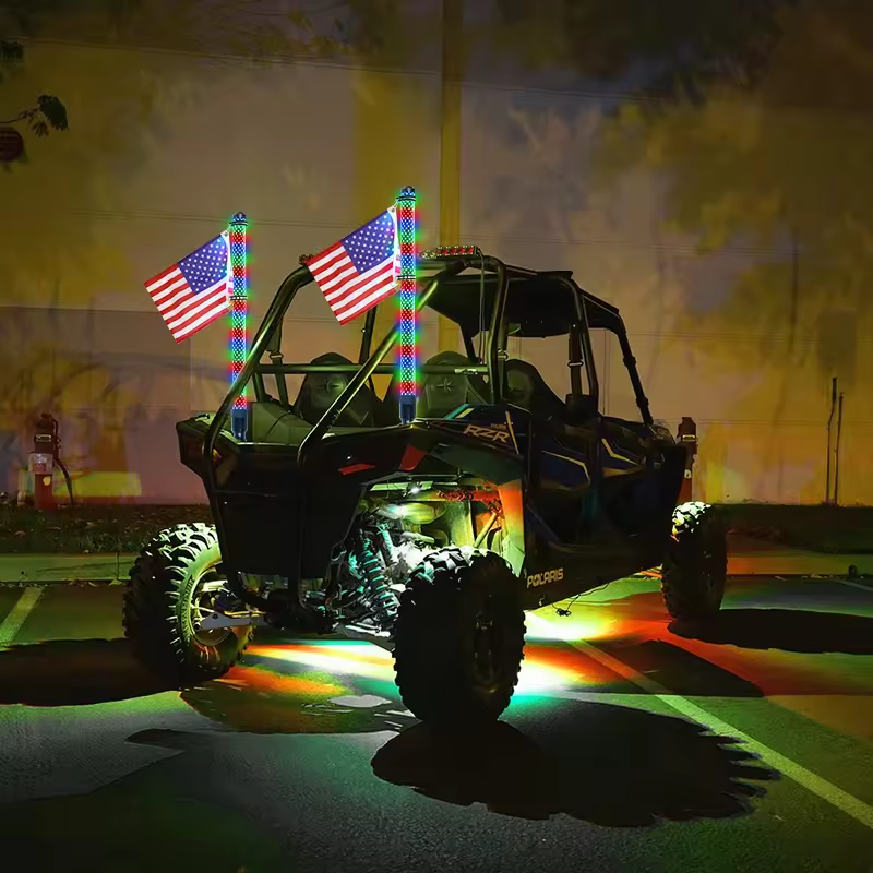 2ft 3ft Fat Whip Light RGB Chasing Dancing APP and Remote Control Spiral LED Whip Light for UTV ATV Truck