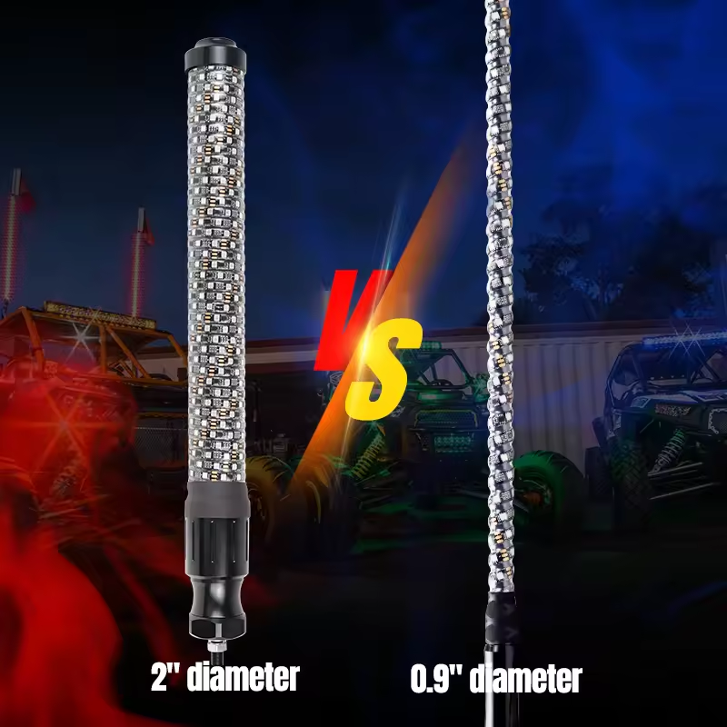 2ft 3ft Fat Whip Light RGB Chasing Dancing APP and Remote Control Spiral LED Whip Light for UTV ATV Truck