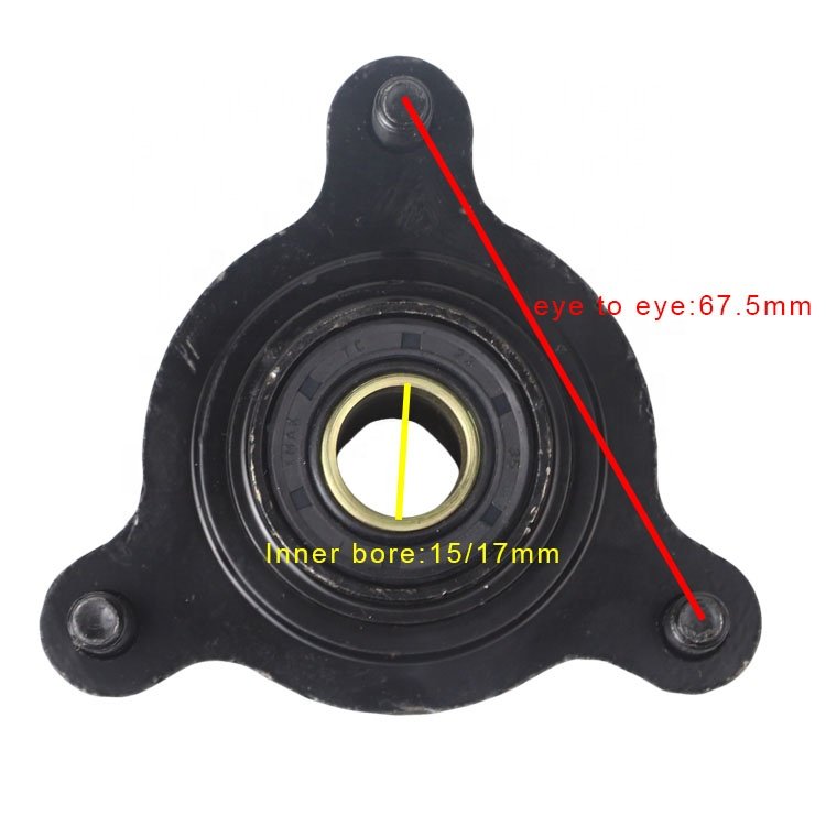 15mm/17mm 3 Stud Front Wheel Hub Bearing Flange Steering Knuckle Spindle for China ATV 110cc 150cc 200cc 250cc