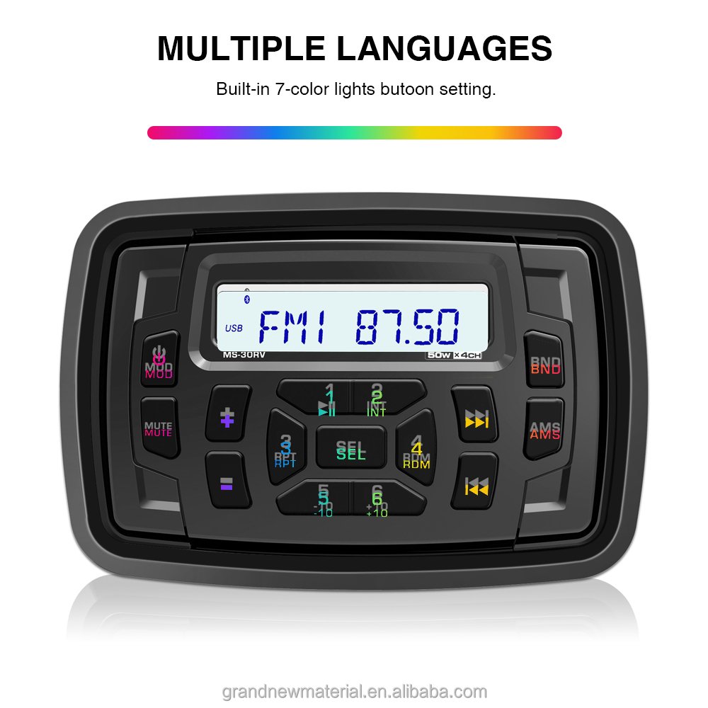 GRANDnavi 2.5inch Waterproof Boat Radio BT FM AM Subwoofer for Marine ATV UTV
