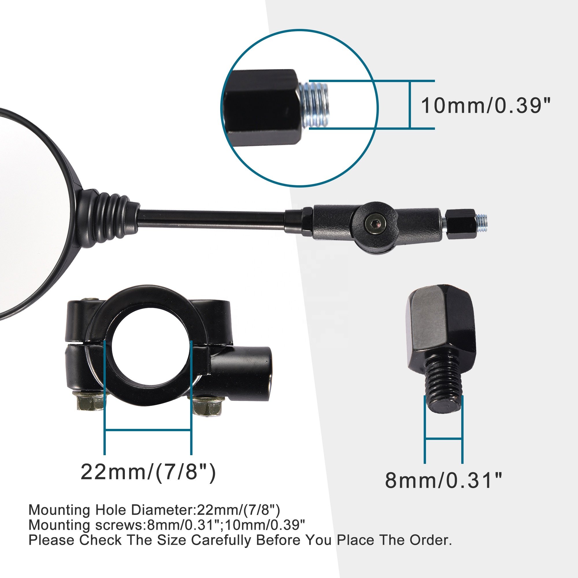GOOFIT 8mm 10mm Round Motorcycle Side Mirrors Folding Rear View Mirrors With Adaptor Universal for ATV UTV Dirt Bike Quad Scoote