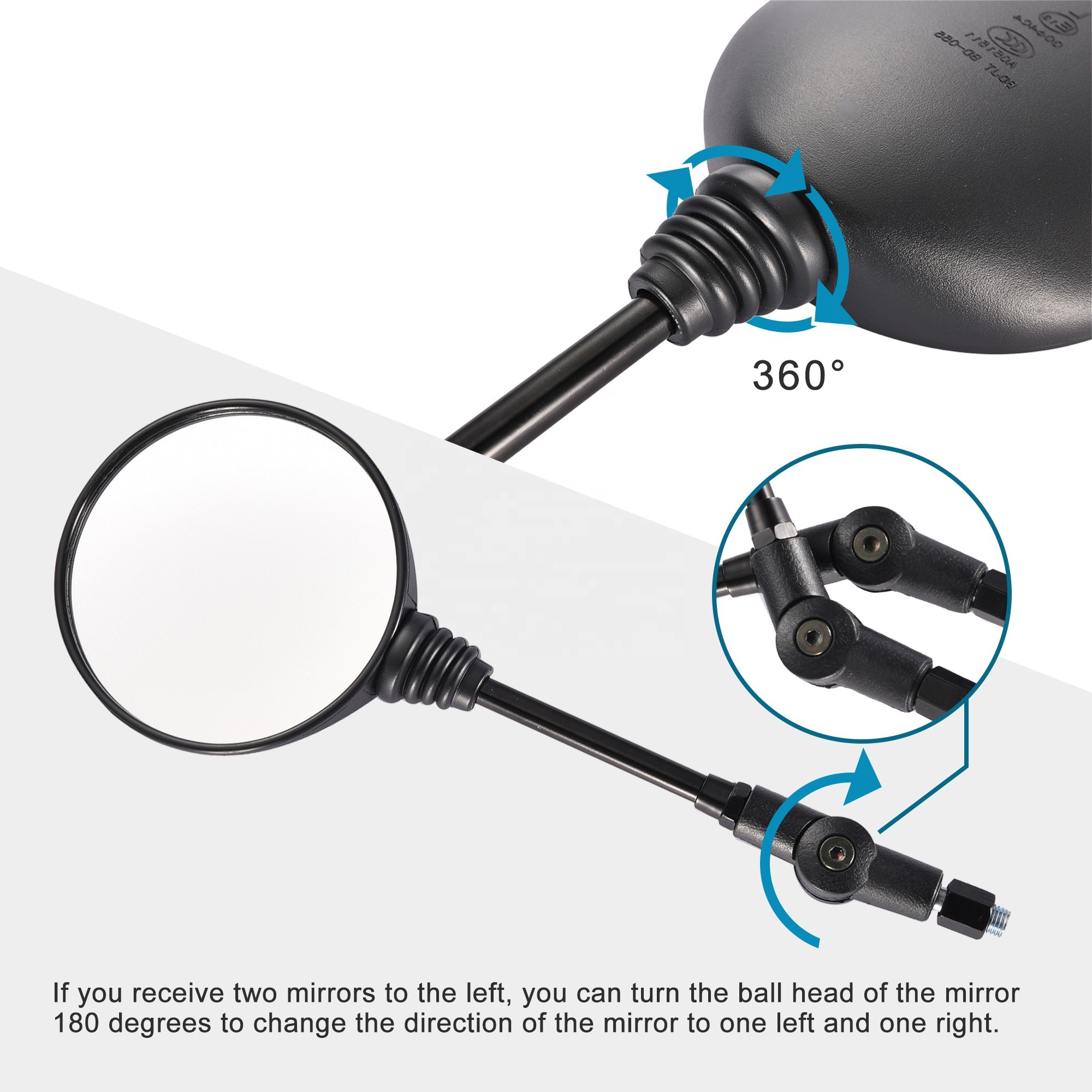 GOOFIT 8mm 10mm Round Motorcycle Side Mirrors Folding Rear View Mirrors With Adaptor Universal for ATV UTV Dirt Bike Quad Scoote