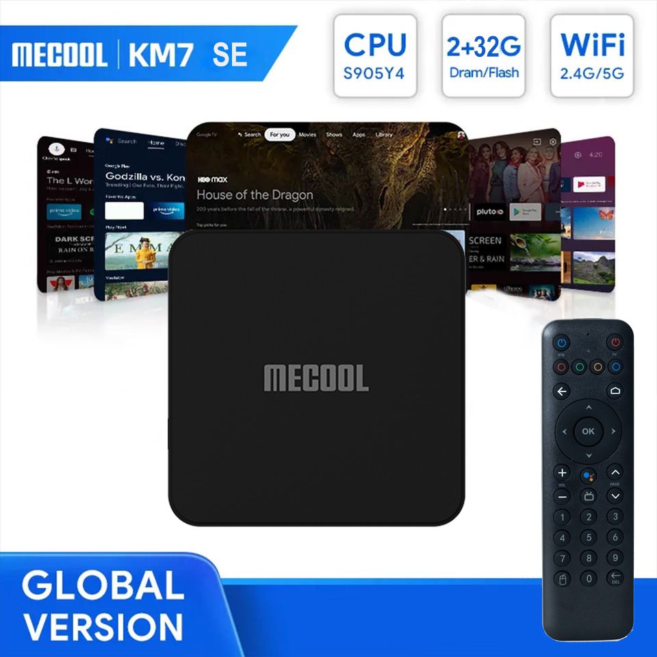 2024 Mecool Km7 SE Tv Box Google Certified Smart Voice Remote 5g Atv S905y4 2g 32g Wifi Android 11.0 Streaming Smart Set Top Box