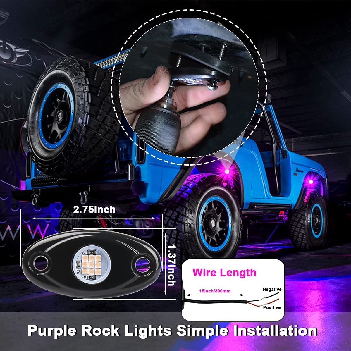 OVOVS 4x4 Off-Road Single Pink/ Red /White /Blue/Green/ Amber Color Led Rock Light 2'' 9W ATV UTV Truck Led Rock Light