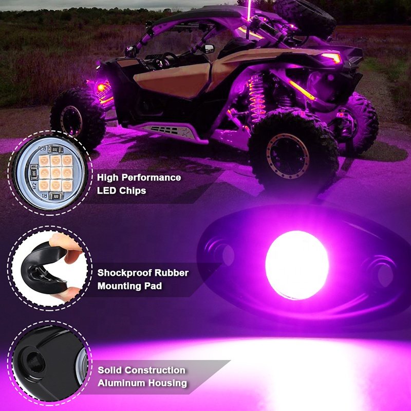 OVOVS 4x4 Off-Road Single Pink/ Red /White /Blue/Green/ Amber Color Led Rock Light 2'' 9W ATV UTV Truck Led Rock Light