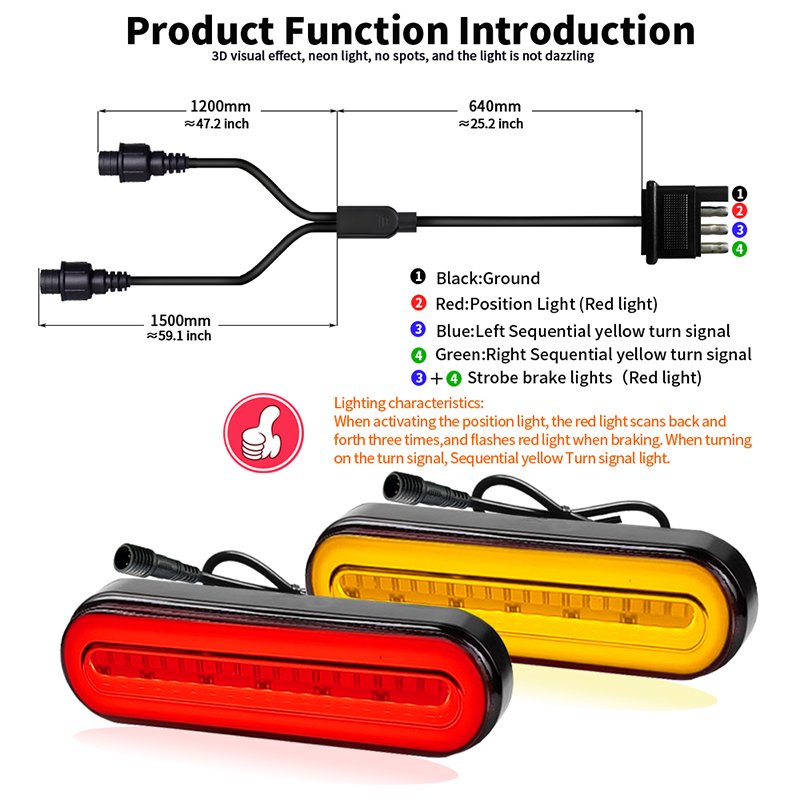 4 Pins 58led Motorcycle Truck Trailer Combination Tail Light Two-Color Light Guide Brake Light Running Water Turn Signal 10-30v